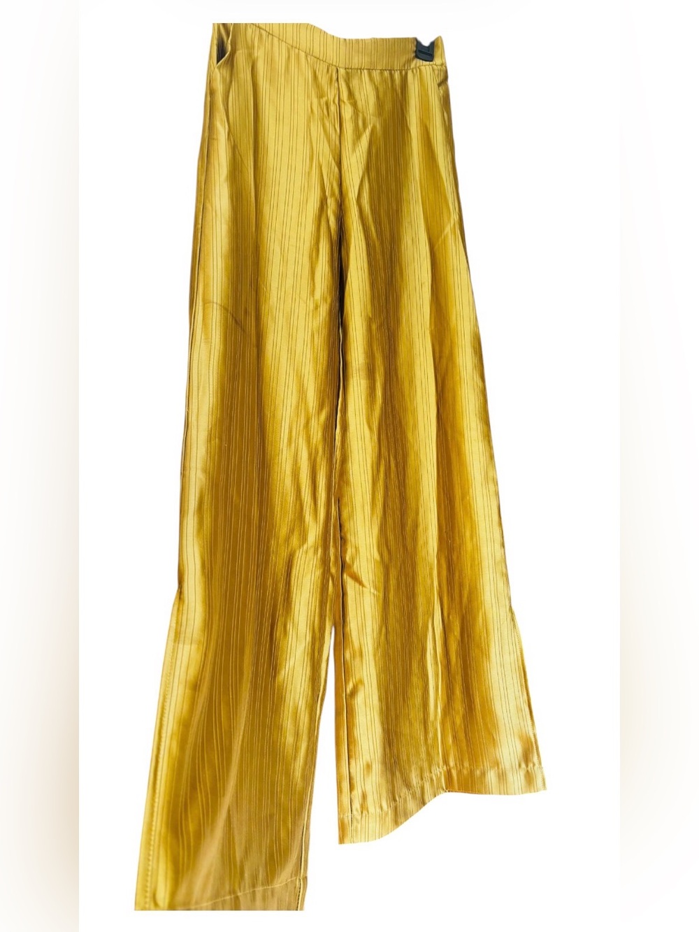 NKN Nekane 
Gold Green Pinstripe Satin Wide Leg Pants with Shine Size Small NWOT